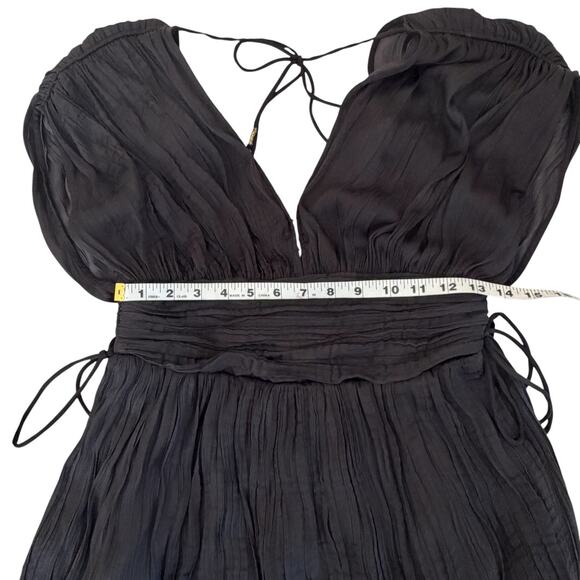 FREE PEOPLE Bonny Mini Dress Black Plunging Smocked Waist Tie Back SZ S - Picture 3 of 8